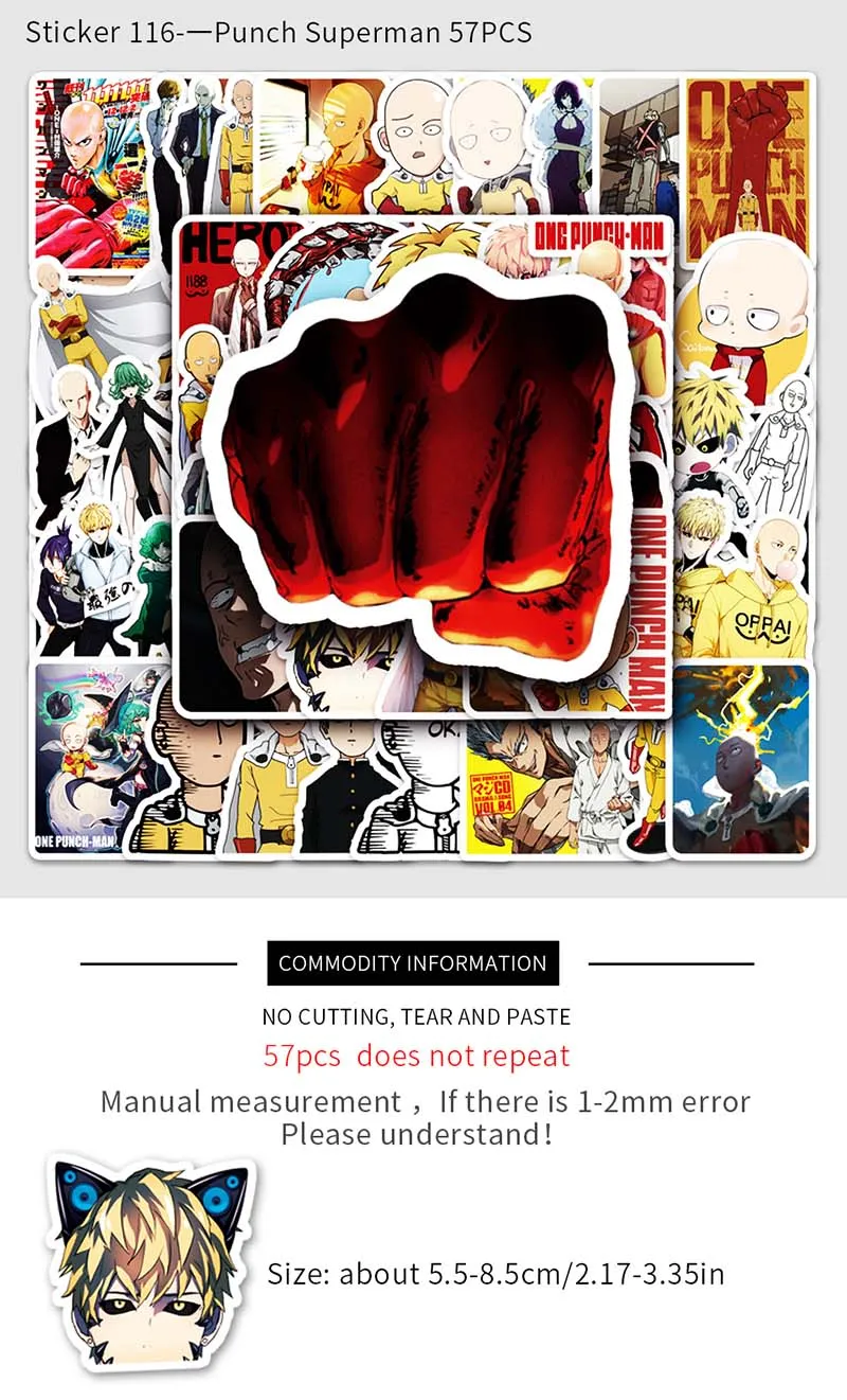57PCS One Punch Man Stickers Saitama Genos Sticker Laptop Computer Bike ...