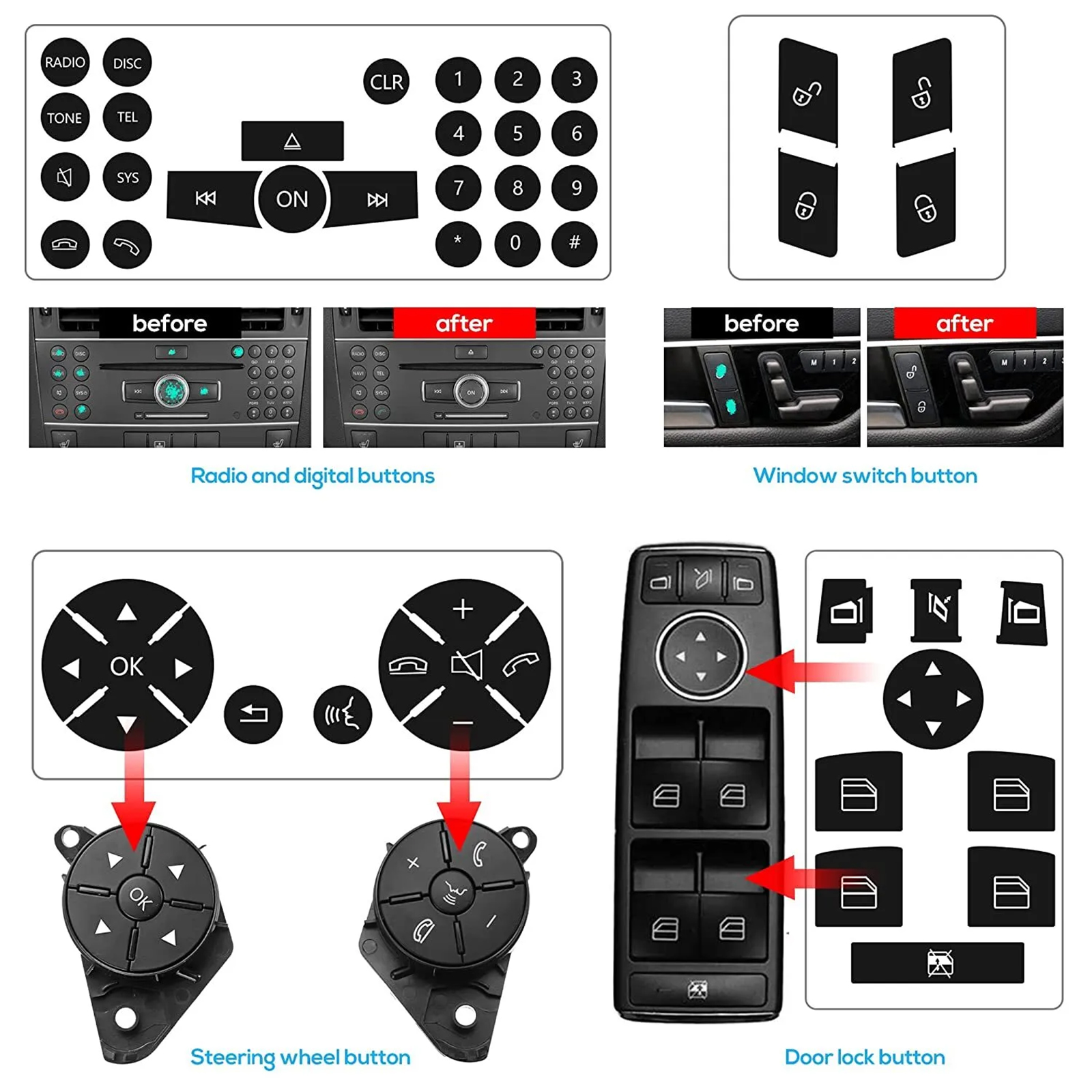 Car Button Repair Sticker Black Decals Air Condition Window Control ...