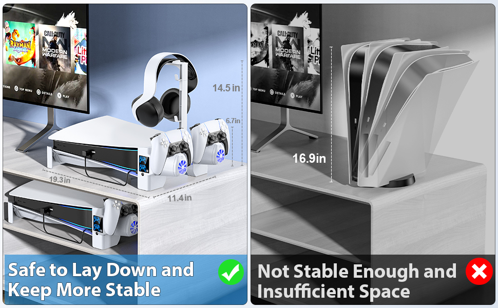 Horizontal Stand with 3Level Cooling Fans for PS5 Disc & Digital Version Console, PS5