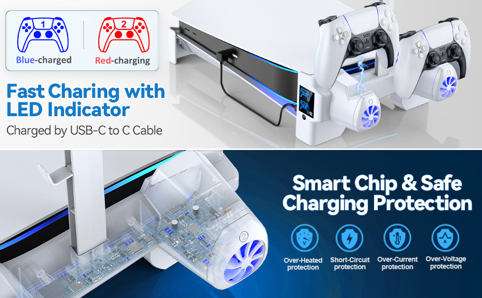 Horizontal Stand with 3Level Cooling Fans for PS5 Disc & Digital Version Console, PS5