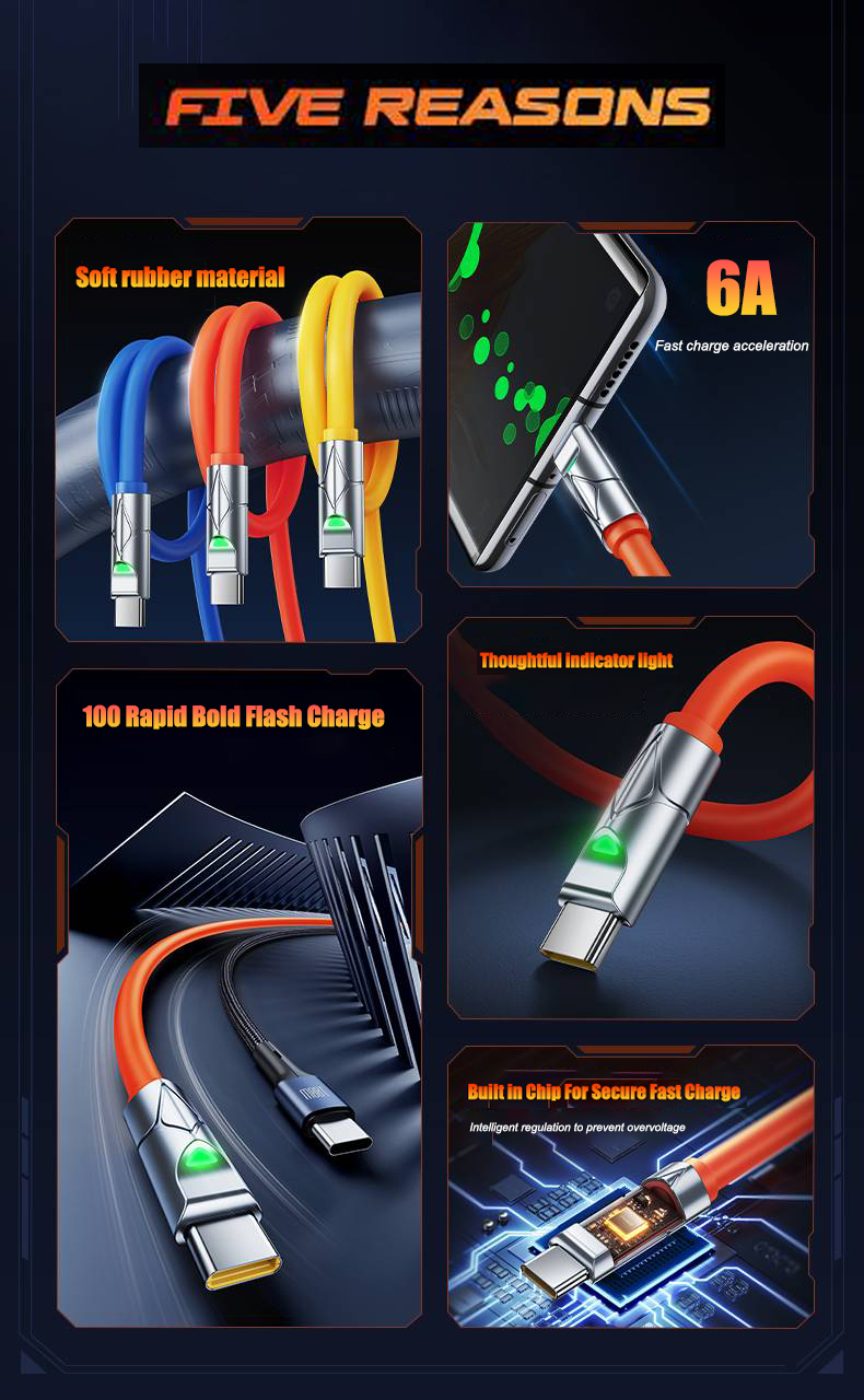 Pisen TypeC data Cable 6A For Huawei 66W super Fast Charge 5A mobile