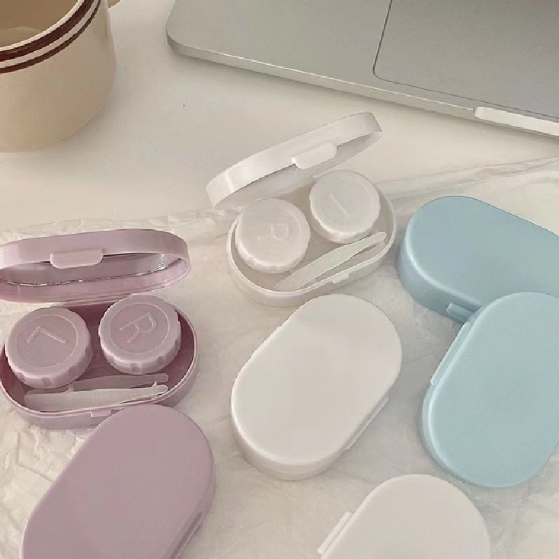 Ins style cream color simple contact lens case companion box with ...