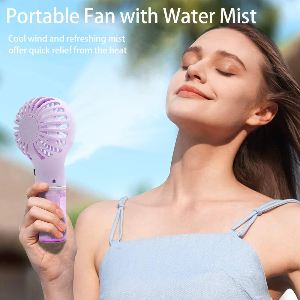 New Portable Spray Fan Mini Handheld Small Fan 4-Speed Wind Speed ...