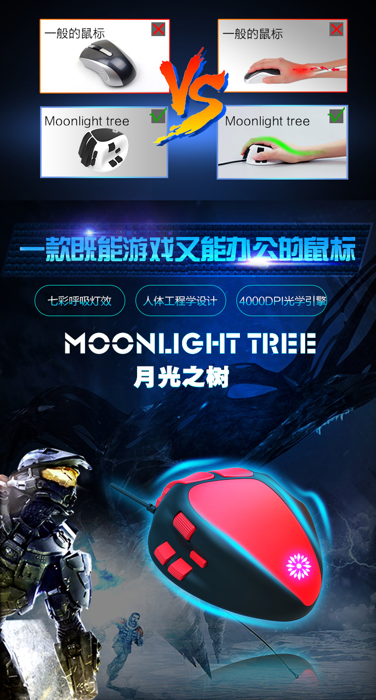 Moonlight tree Wired gaming mouse SM-9100 USB RGB | Shopee Malaysia