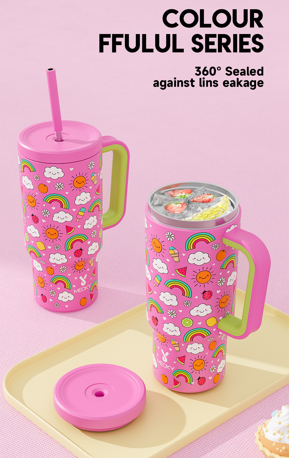 Meoky 24oz Tumbler with Handle and Straw, Dual use of hot and cold,100% ...