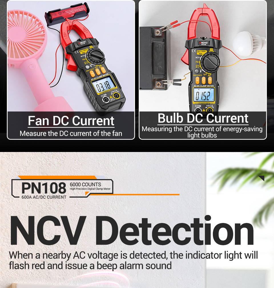 ANENG PN108 Digital Clamp Multimeter 600A Current Meter Tester AC/DC ...