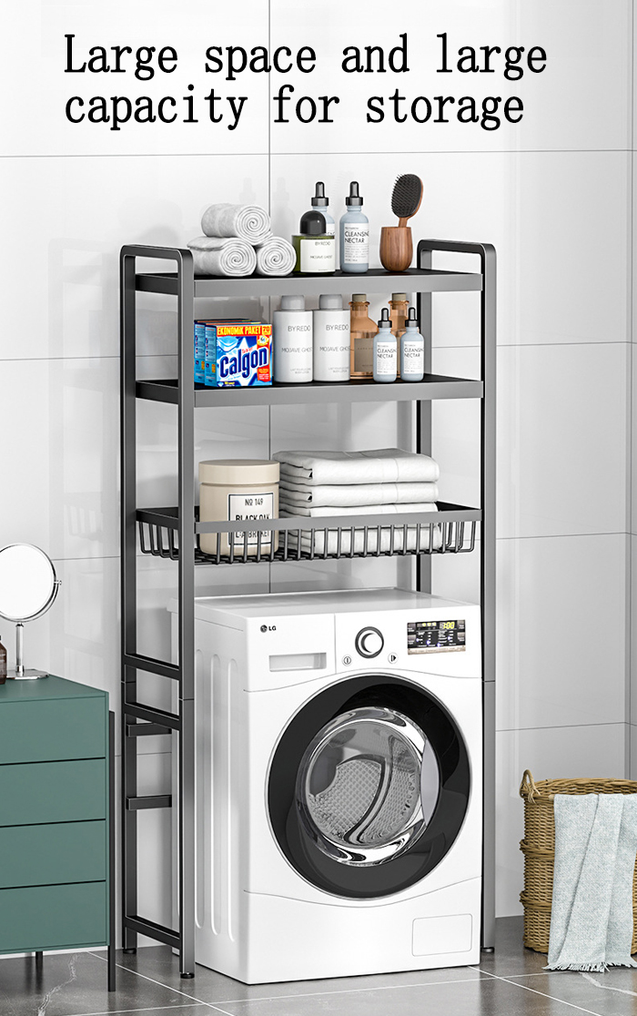 Washing Machine Storage Rack Carbon Steel Black White Towel Laundry ...