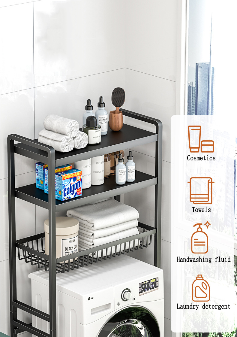 Washing Machine Storage Rack Carbon Steel Black White Towel Laundry ...