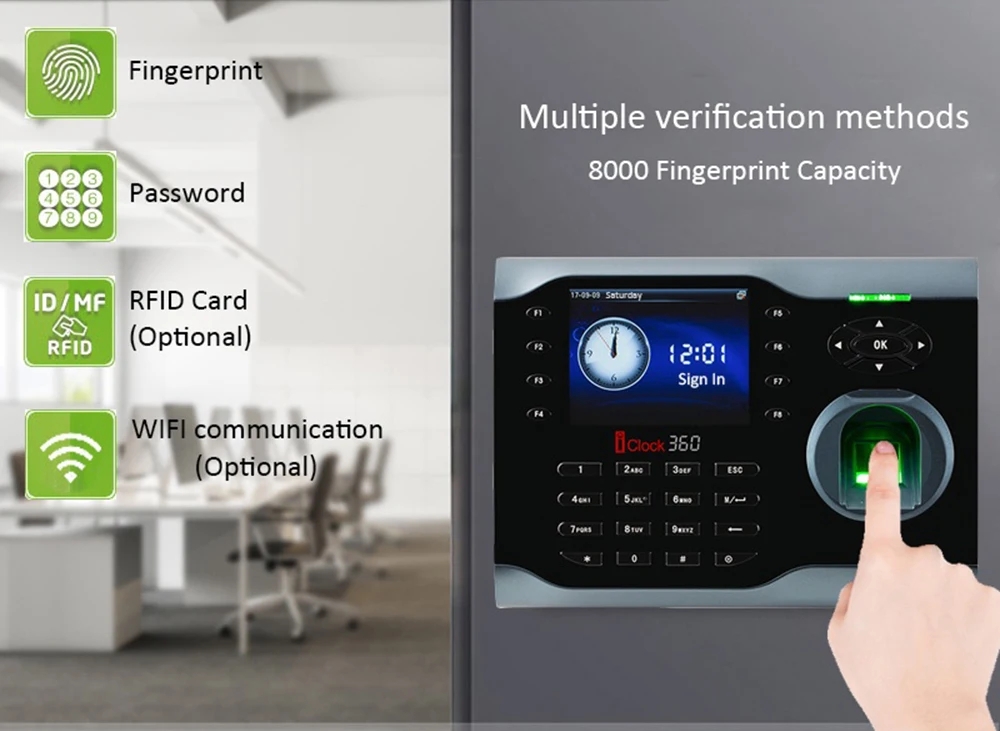 USB TCP/IP Iclock360 RFID Card Biometric Fingerprint Recognition Time ...