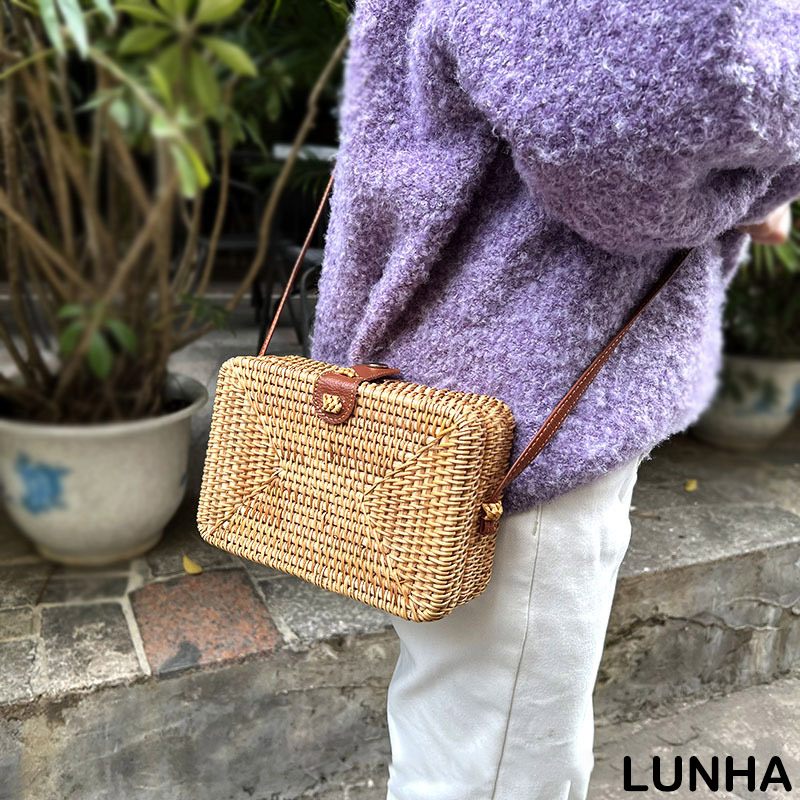 Rattan bag square deals