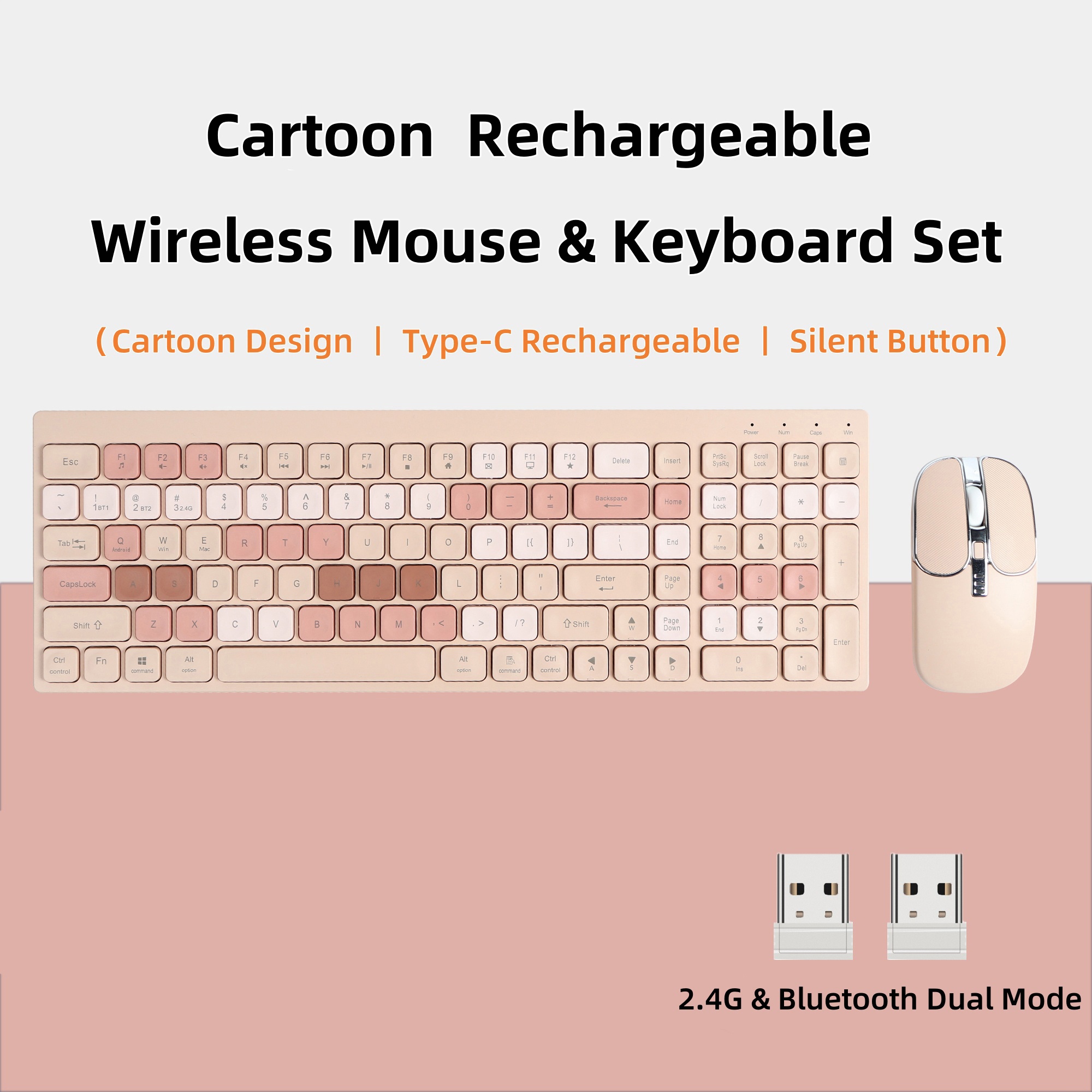 Cartoon Silent Wireless Mouse Keyboard Set 2.4G Receiver Bluetooth Plug