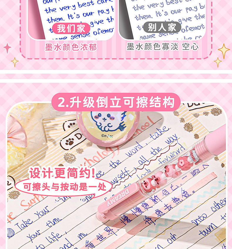 【ready stock】咔巴熊 按动中性笔 串串乐 可擦笔 晶蓝 三年级 摩易擦 学生 卡通 晶蓝 解压笔Kaba Bear Press ...