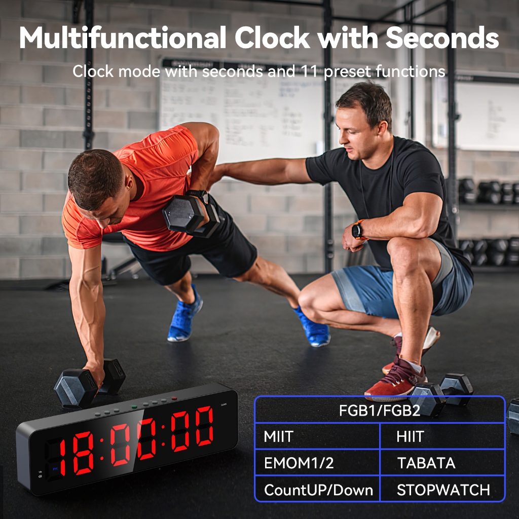 2 inch LED Gym Timer Rechargeable/AC 2" Interval Workout Outdoor Home ...