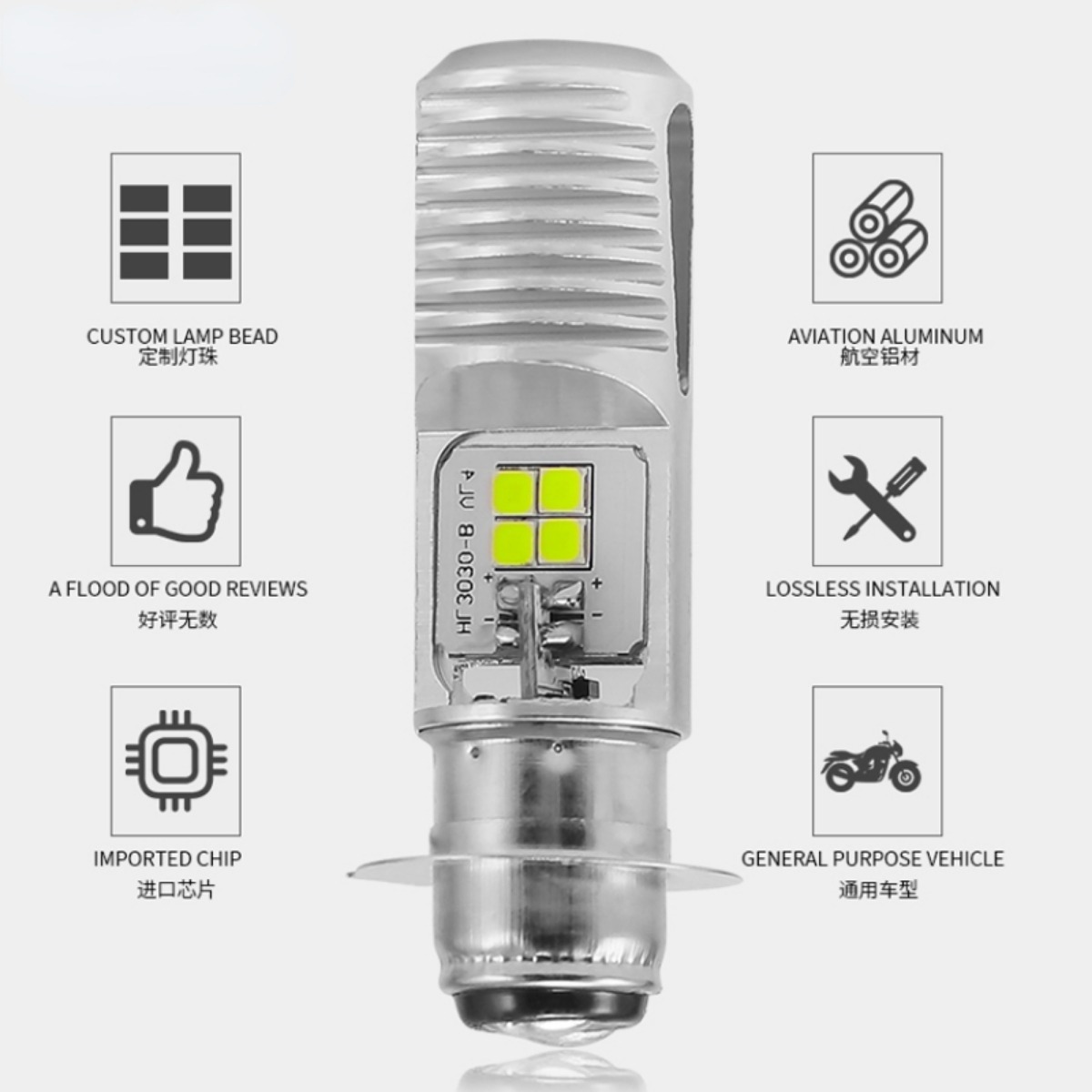 Motorcycle LED Headlight Bulb T19 P15D H4 Original LED Headlight ...