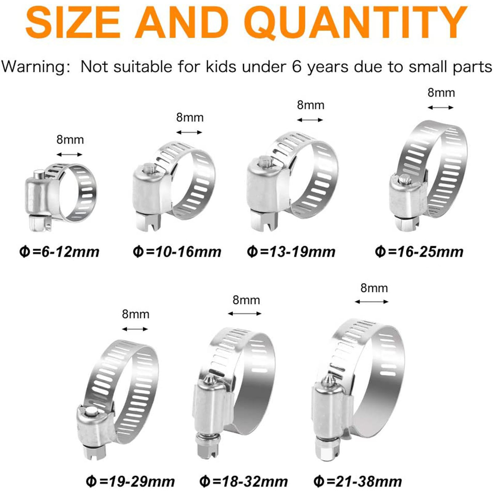 Stainless Steel Hose Clamp Set - Adjustable Worm Gear Clamps for ...
