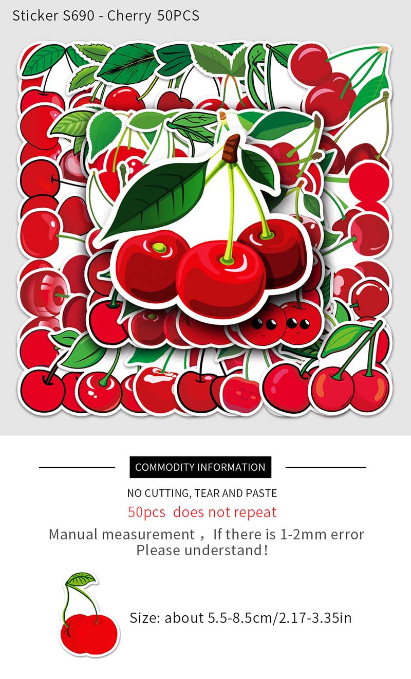 50pcs Red Cherry Stickers Laptop Luggage Phone Fridge Scrapbook Car ...