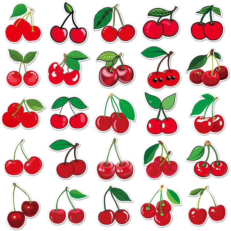 50pcs Red Cherry Stickers Laptop Luggage Phone Fridge Scrapbook Car ...