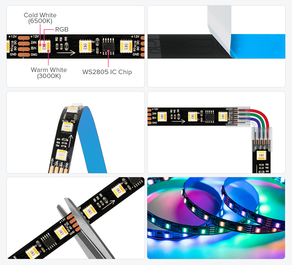 BTF-LIGHTING WS2805 RGBCCT IC 5-in-1 LED Strip DC 24V 60LEDs/m LED ...