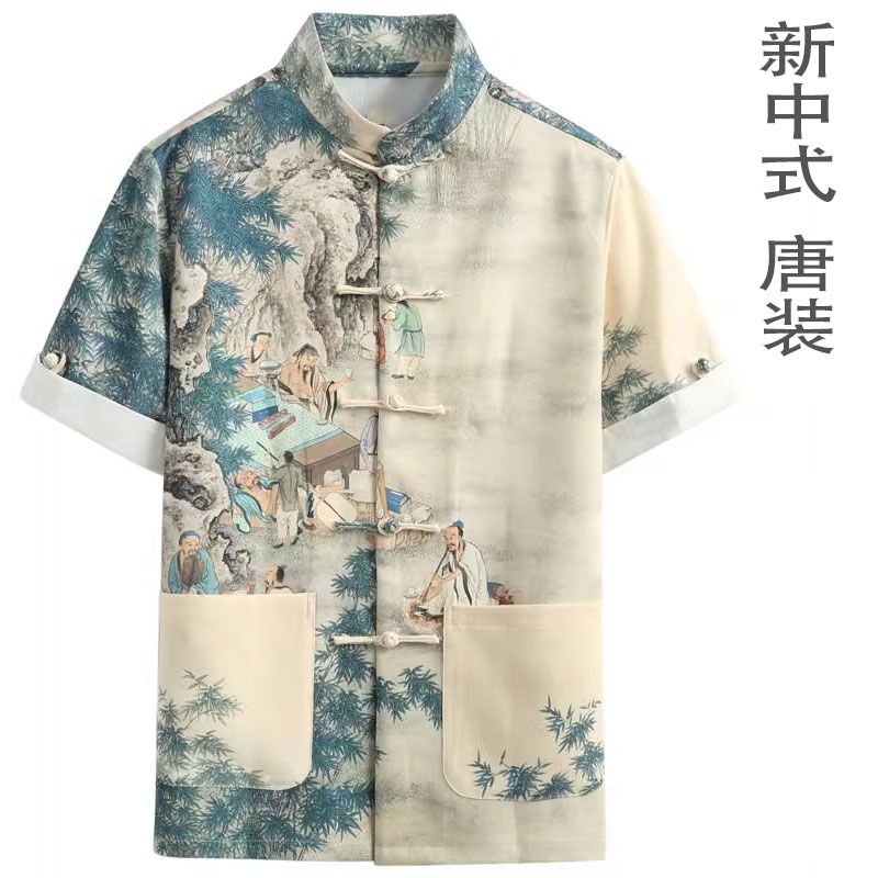 潮流改良唐装男夏季短袖衬衫国潮印花时尚中国风复古盘扣衬衣#唐裝男裝上衣#Chinese Suit Men#tang suit man#中國風 ...