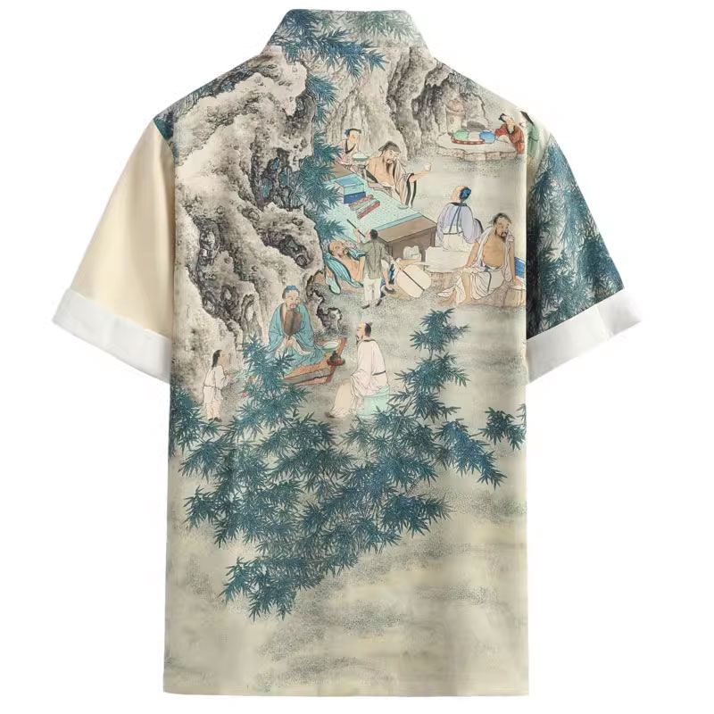 潮流改良唐装男夏季短袖衬衫国潮印花时尚中国风复古盘扣衬衣#唐裝男裝上衣#Chinese Suit Men#tang suit man#中國風 ...