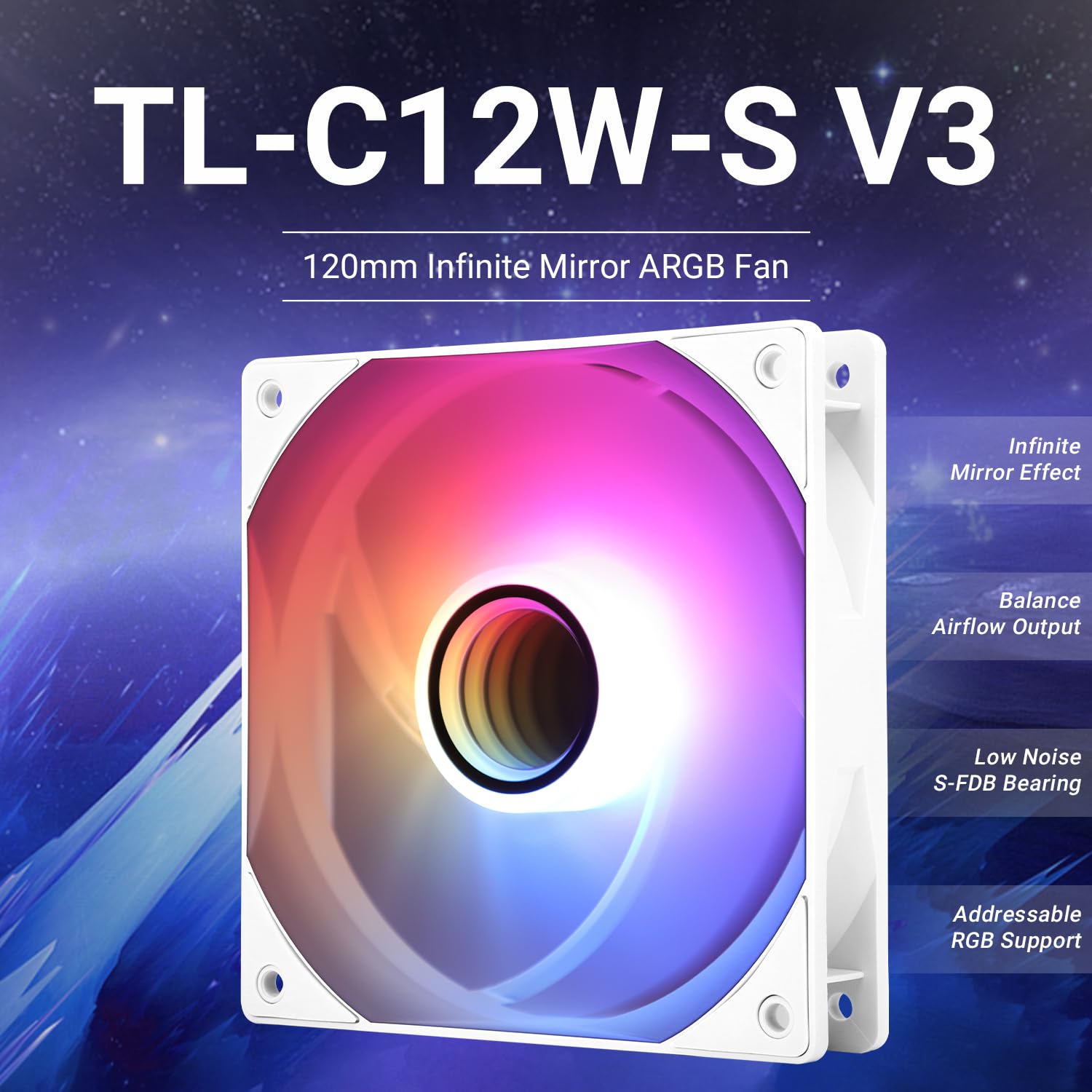 Thermalright TL-C12B-S V3 120 mm ARGB CPU-ventilator, met 1500 tpm snelheid, computerbehuizingsventilator, stille 4-polige PWM-pc-ventilator, met ARGB-spiegellichteffect (3 ventilatoren