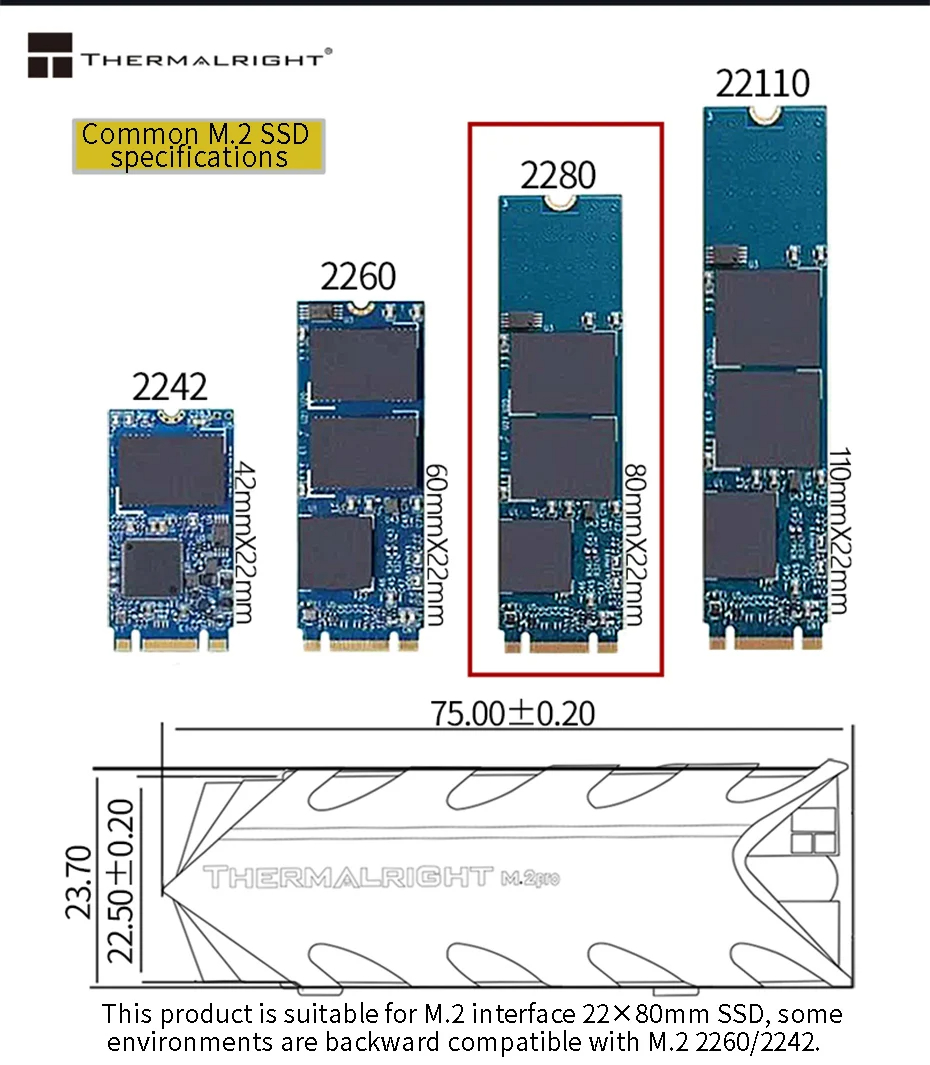 Thermalright M.2 2280 SSD Heatsink Aluminum alloy 8mm Heatpipe Cooling ...