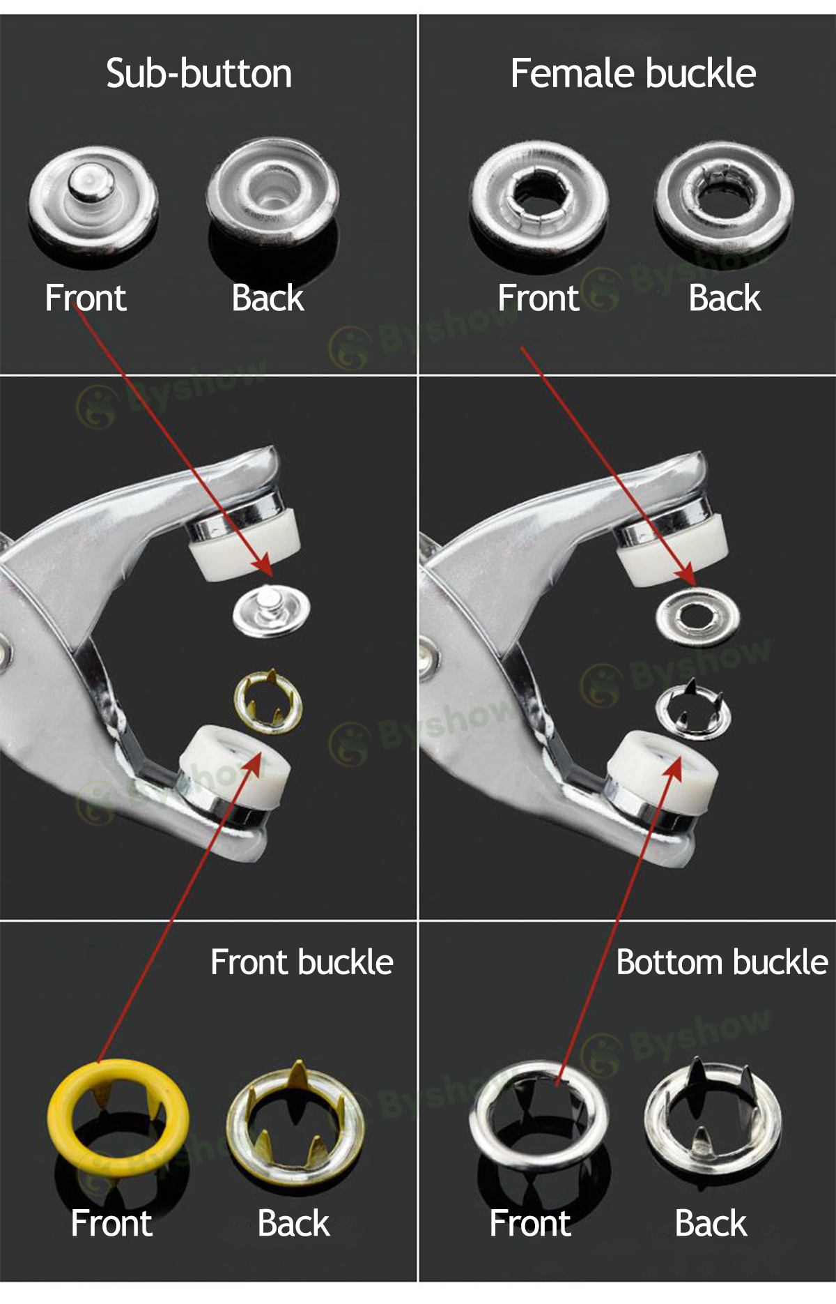 【Byshow】Snap Button Plier Metal Snap Button Set Colorful Hollow Five ...
