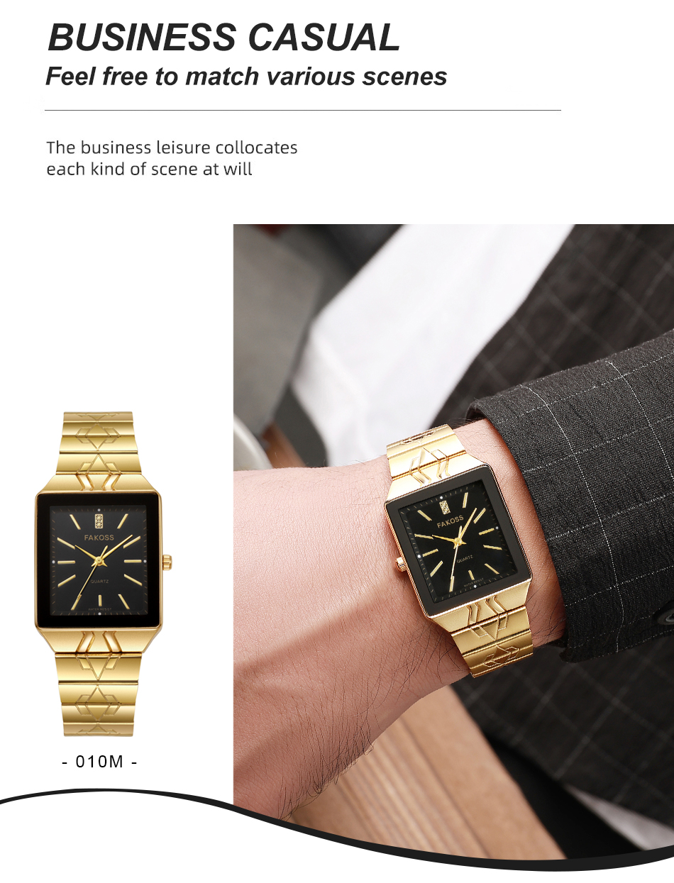 WWOOR Official New Men's Fashion Business Square Watch Trendy Engraved ...