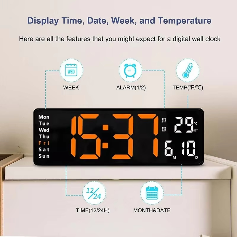 SC 16'' Digital Wall Clock Large Display LED Digital Clock with ...