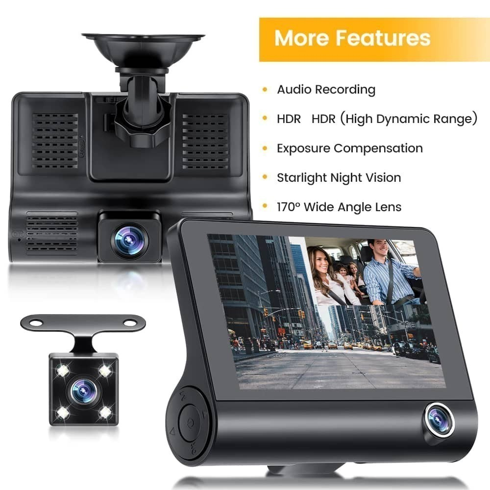 4" Screen 1080P Dash Cam Front+Interior+Rear Car Driving Recorder