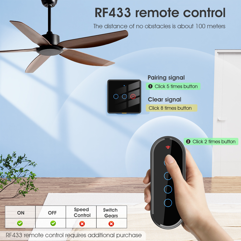 SMATRUL No Neutral Wire Tuya Smart WiFi RF433 Fan Ceiling Light Switch ...