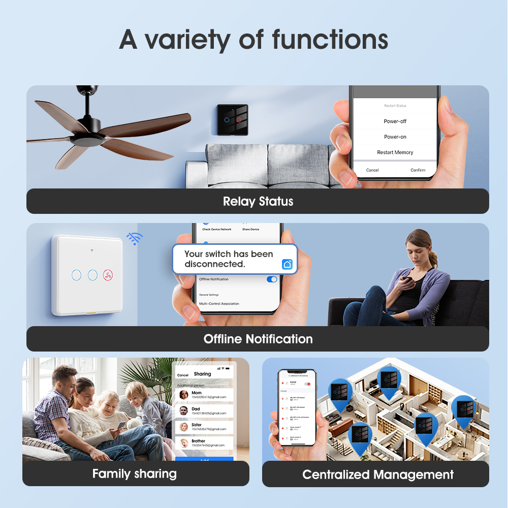 SMATRUL No Neutral Wire Tuya Smart WiFi RF433 Fan Ceiling Light Switch ...