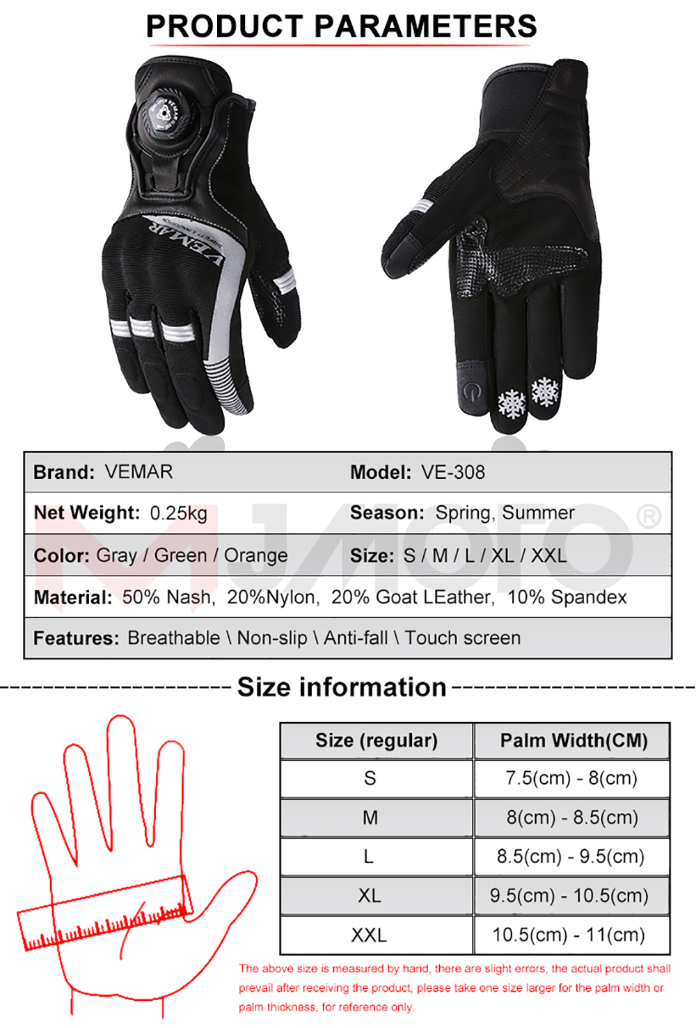 CHCYCLE Motorcycle Gloves For Women Touch Screen Summer Motorbike Dirt Bike Full Finger Gloves Red M - View #10