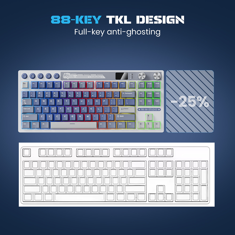 RK Royal Kludge RK M87 Famicom 88Keys Tri-Mode RGB Wired Bluetooth 2.4G ...