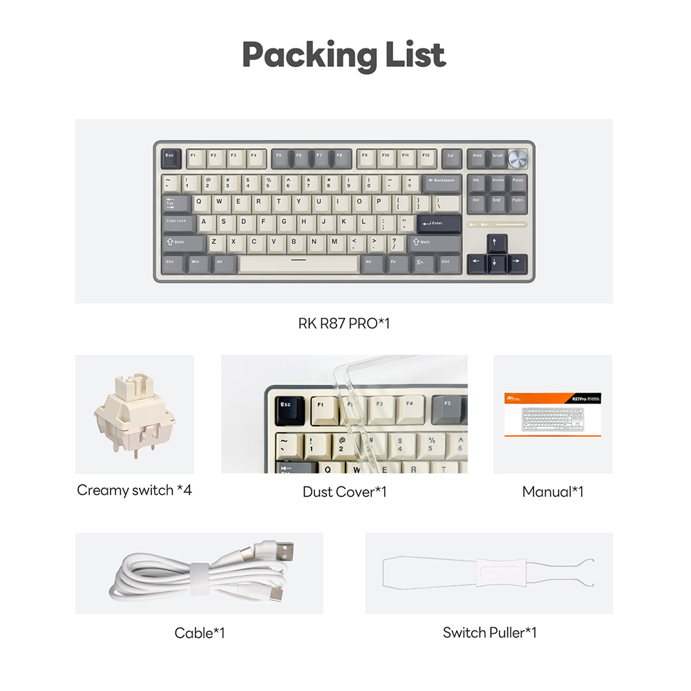 RK Royal Kludge RK R87PRO Phantom Gasket Wired Mechanical Keyboard ...
