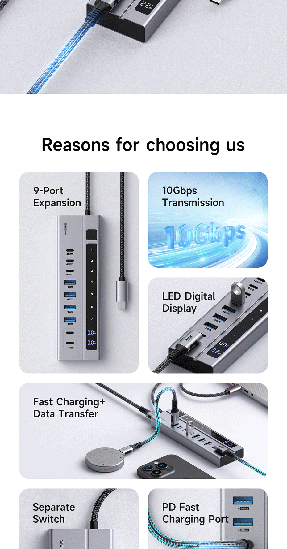 HAGiBiS Individual On/Off Switches USB C Type-C Docking Station With ...