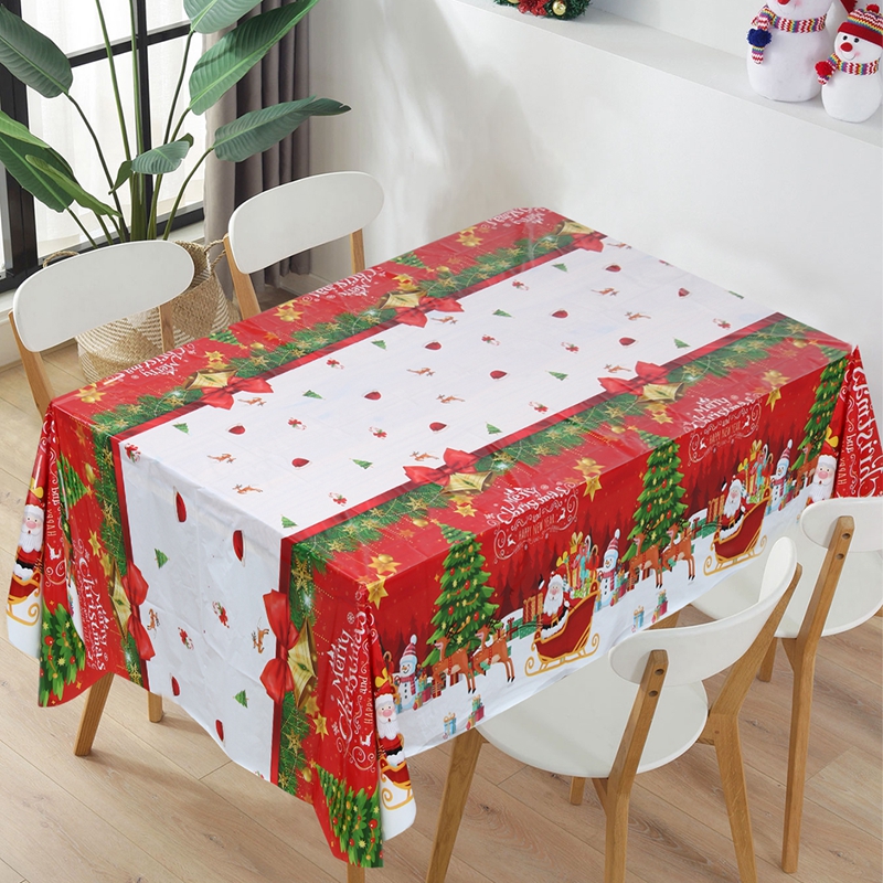 JarThenaAMCS Christmas Tablecloths (3-Pack) - 54" X 108" Red & Green Disposable Plastic, Peppermint Candy Cane Pattern