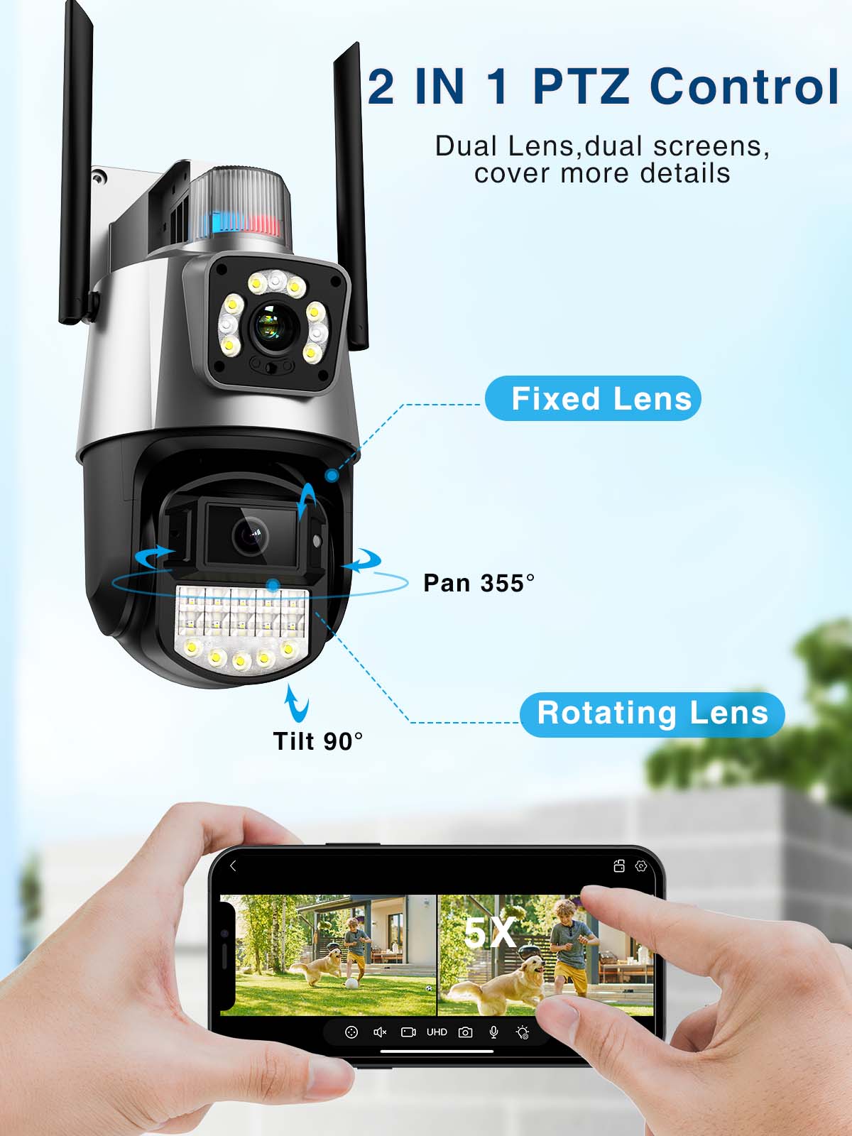 ANBIUX Dual Lens PTZ IP Camera 8MP 4K Motion Detection Police Light ...