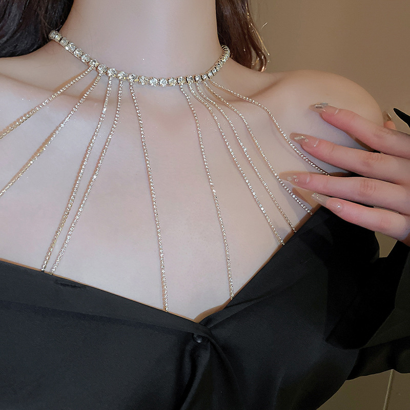 European and American diamond-encrusted long necklace personalized ...