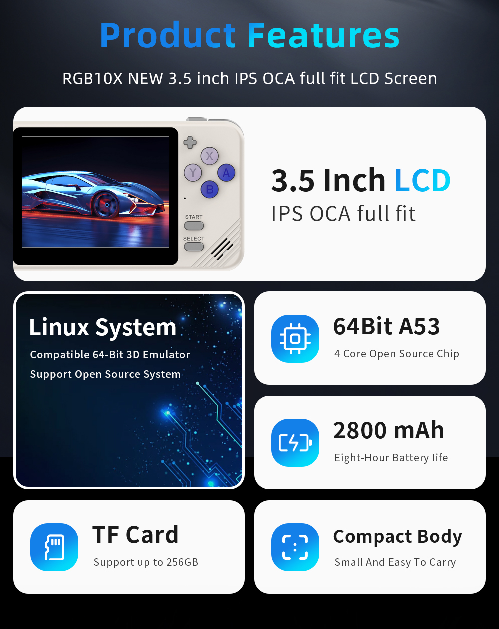 POWKIDDY RGB10X Retro Handheld Game Console 3.5-inch IPS Screen PS1 GBA ...