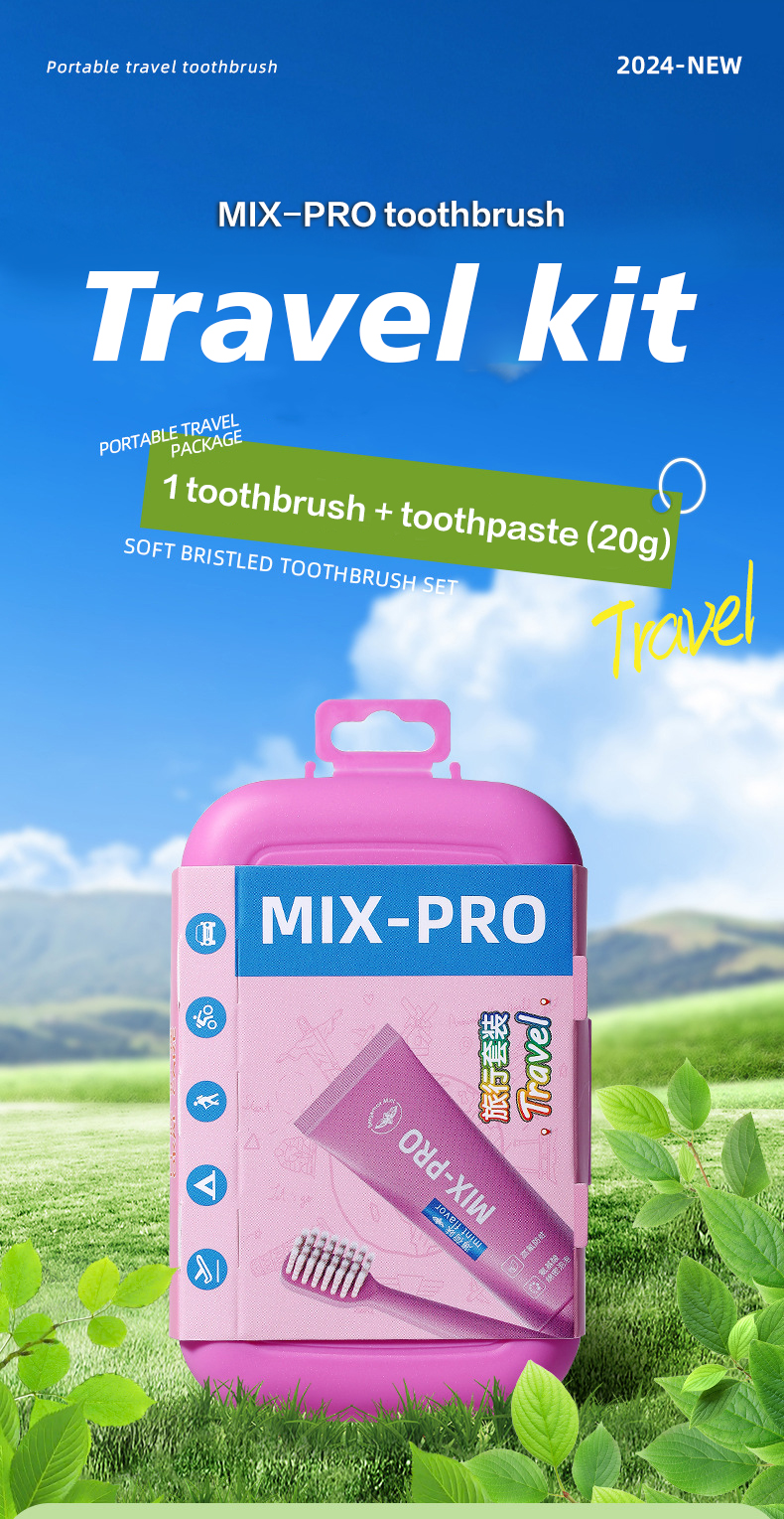 Portable travel toothbrush and toothpaste set folding handle adult ...
