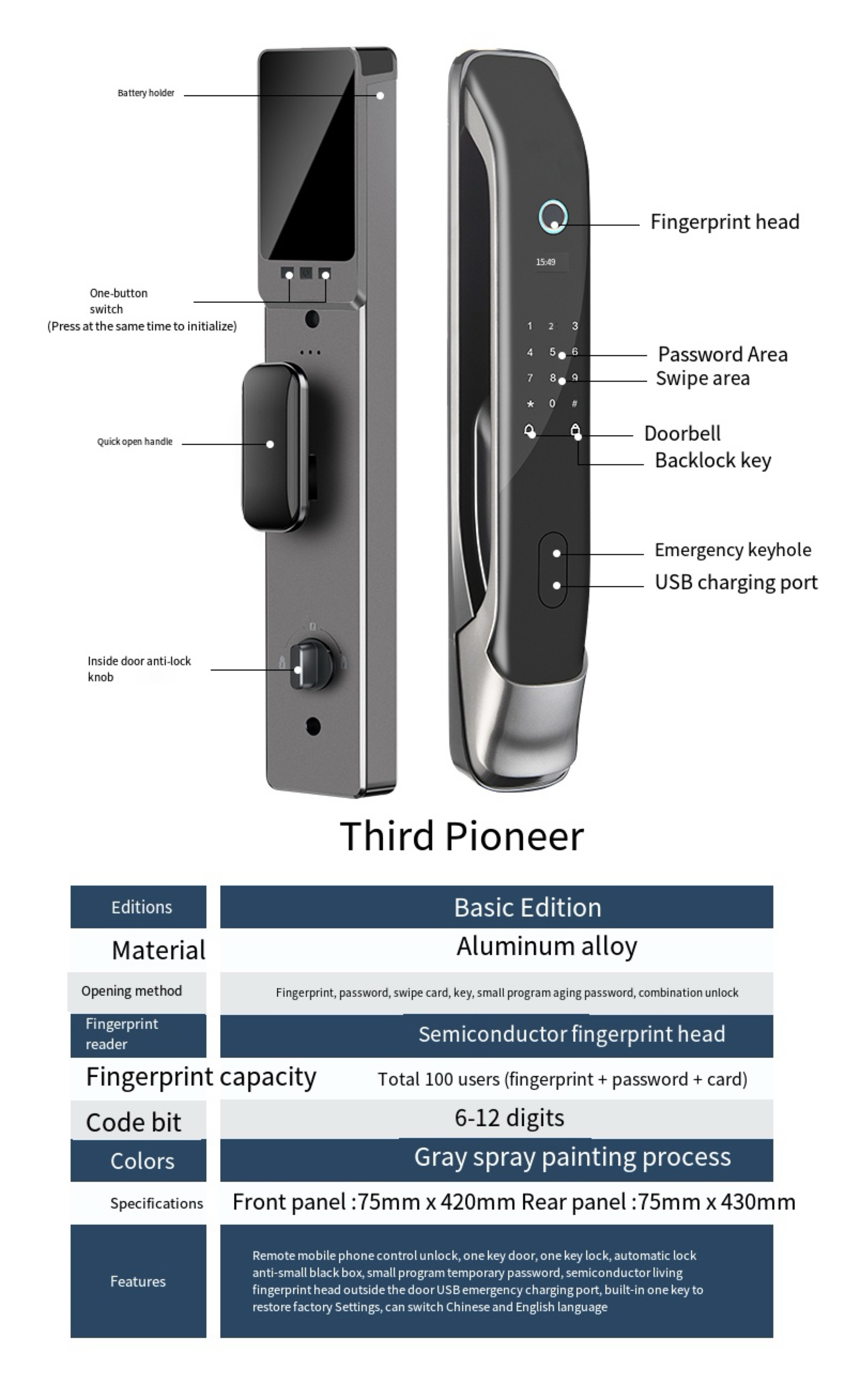 6 in 1 Smart Lock Fully Automatic Digital Lock Fingerprint Handle Lock ...