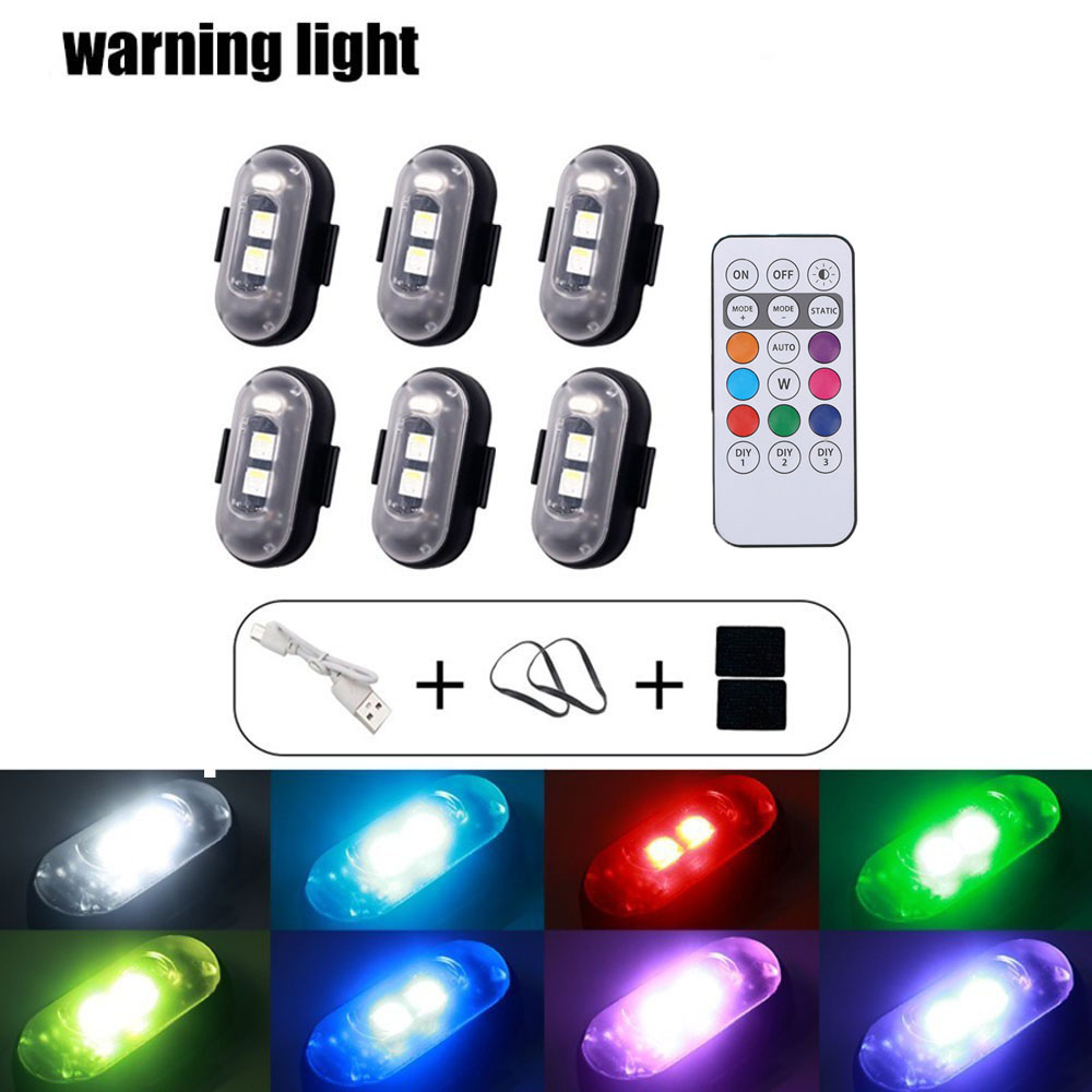 6Pcs Wireless USB Rechargeable Remote Control LED Anti-Collision Safety ...