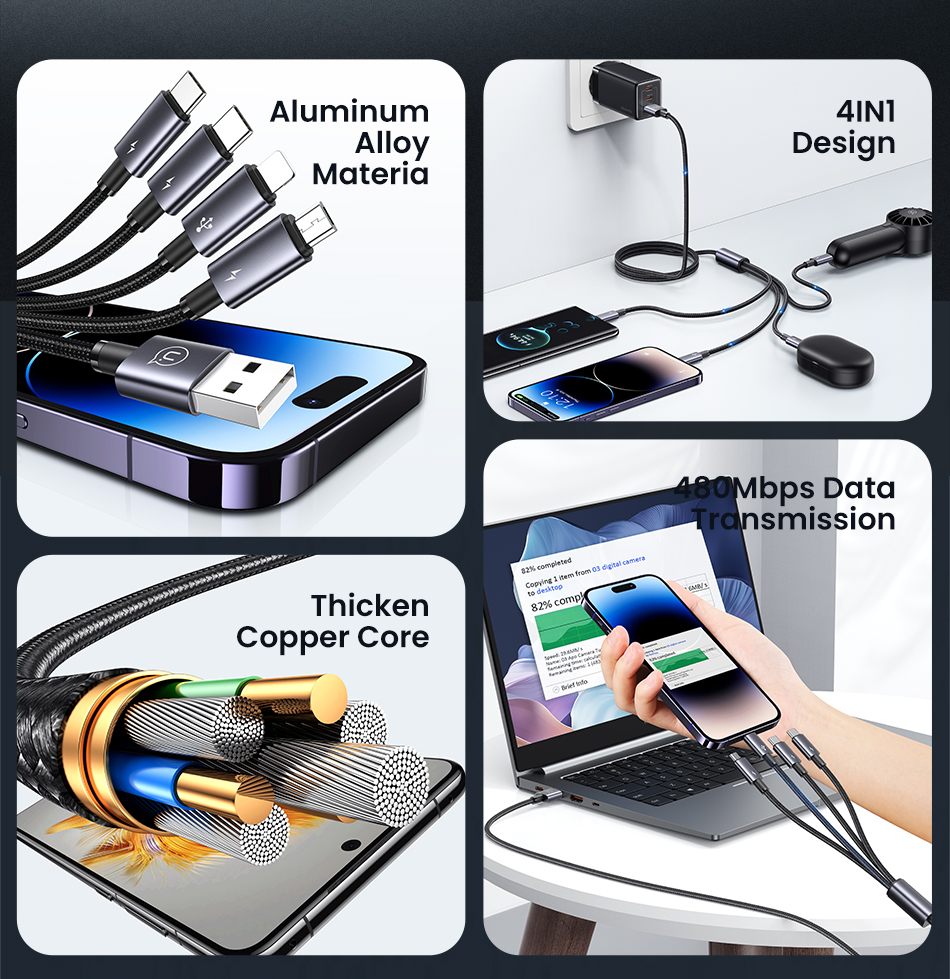 USAMS USB 4 In 1 Nylon Braided USB Fast Charging Cable (1.2M) | Shopee ...