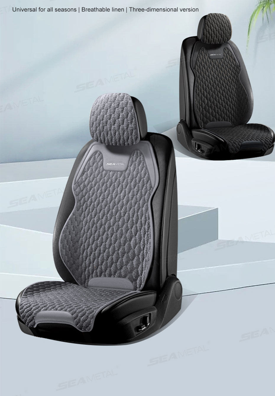 SEAMETAL Flax Car Seat Cover Front Rear Linen Fabric Cushion Breathable
