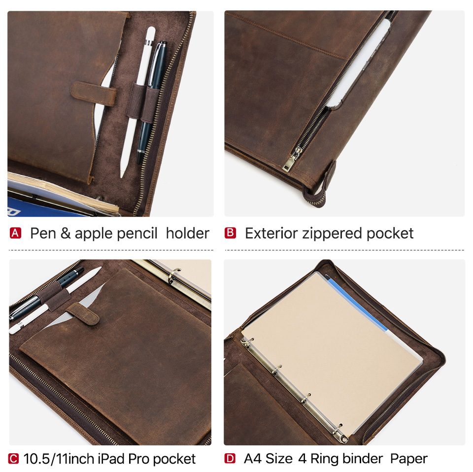 CONTACTS FAMILY Vintage Leather Notebook Portfolio A4 Business Folder ...