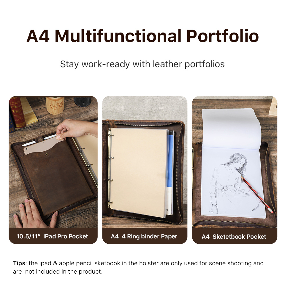 CONTACTS FAMILY Vintage Leather Notebook Portfolio A4 Business Folder ...