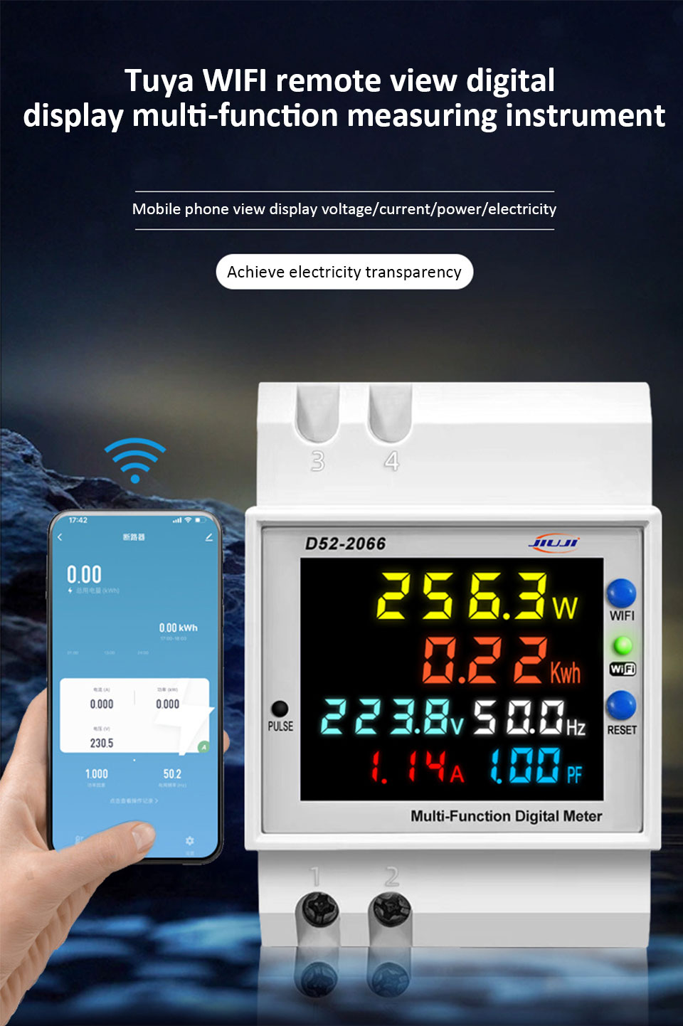 WiFi Intelligent Electric Meter AC 40300V Monitor Voltage Current