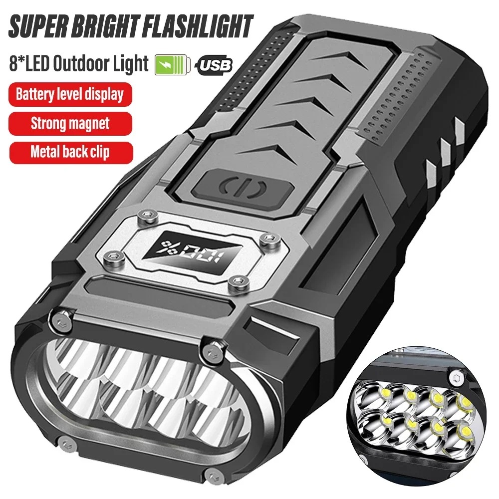 8 LED Flashlight Rechargeable Torch light super bright 100000lm ...