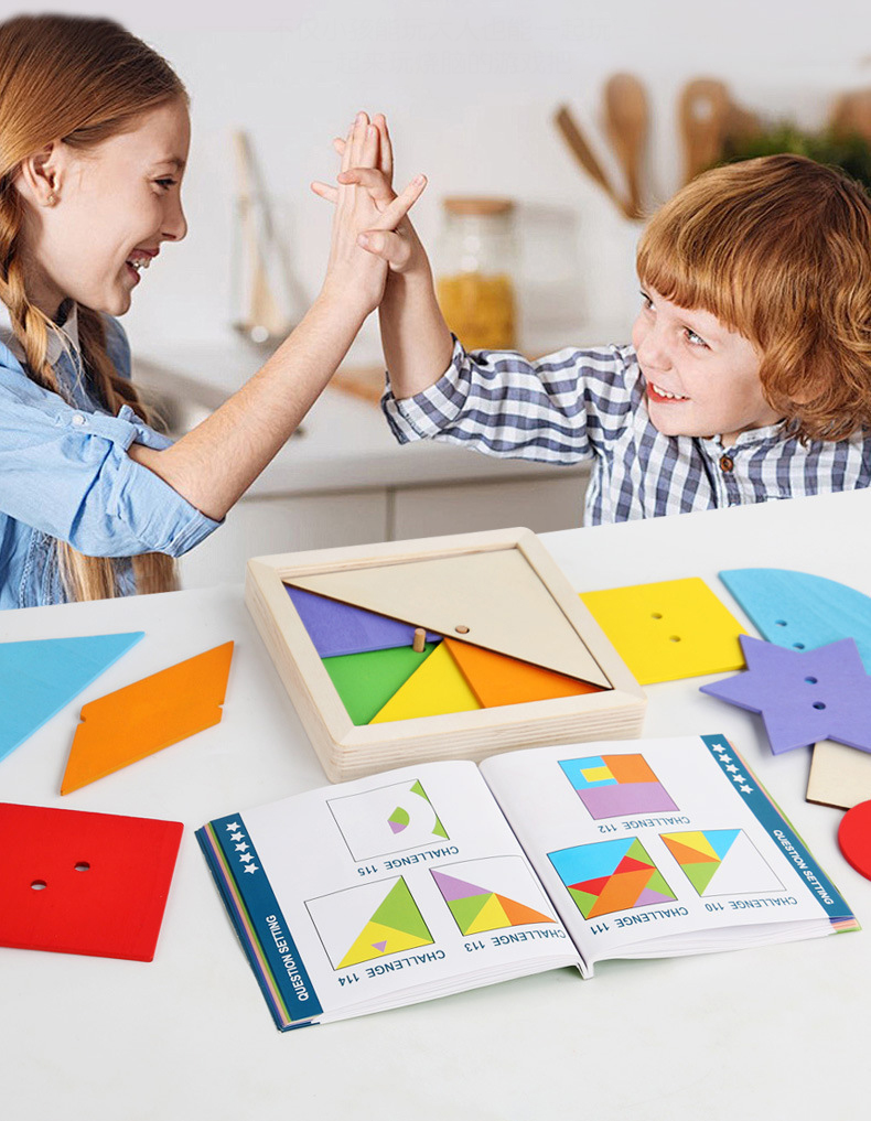 Wooden Color Shape Matching Toys Puzzle Building Blocks Montessori ...
